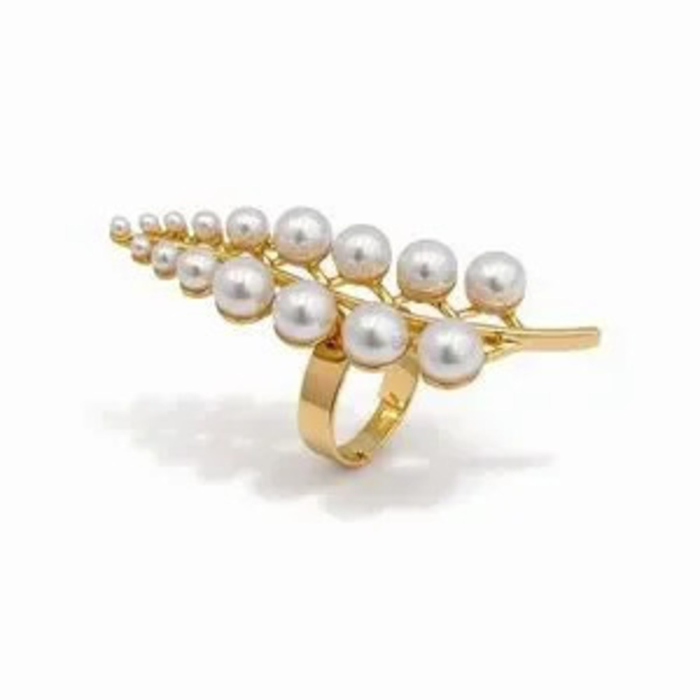 Baroque Gold and Pearl Leaf Ring